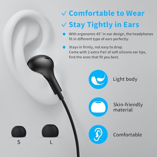 Magnetic USB C Earbuds for Samsung Galaxy S24 Ultra, S23 FE, S22, S21, A54, A53 & i Phone 16, 15 Pro Max – Noise Isolating Wired Headphones with Microphone and Volume Control for Enhanced Audio Experience – Perfect for Music Lovers and Professionals