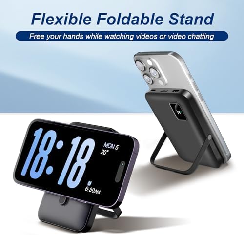 Magnetic Wireless Power Bank 10,000 m Ah with Foldable Stand: Fast Charging Battery Pack for i Phone 12-16 Series – Compact Travel Essential with LED Display and Enhanced Compatibility for Business and Leisure Use