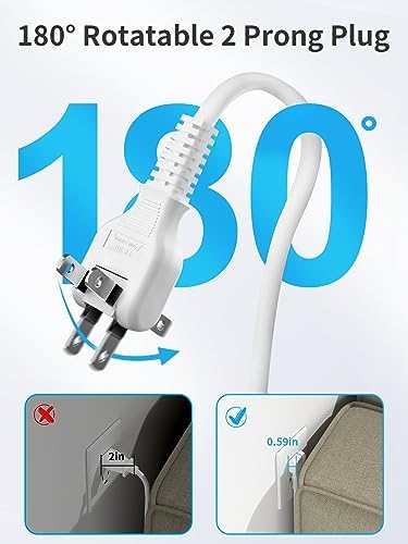 NTONPOWER 2 Prong Power Strip with 9.8 ft Extension Cord – Essential Wall-Mountable Solution for Non-Grounded Outlets with 3 AC Ports & 2 USB Charging Ports – Perfect for Modern Homes and Vintage Spaces