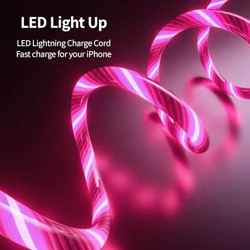 Illuminate Your Charging Experience: 6 ft LED Light-Up MFi Certified i Phone Charger Cable – Fast Charging for i Phone 14, 13, 12, 11 Pro Max, XR, X, SE, 8 Plus, i Pad & i Pod (Vibrant Purple) – Stylish, Durable, and Convenient Performance