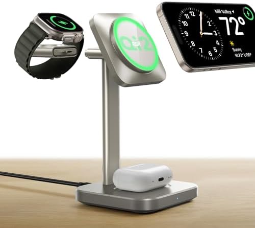 ESR Qi2 3-in-1 Wireless Charging Station – Fast 15 W Mag Safe Charger for i Phone 16/15/14/13, Certified Apple Watch & Air Pods Charger, Sleek White Design for Home or Office – Ultimate Multi-Device Charging Solution with Enhanced Compatibility and Speed