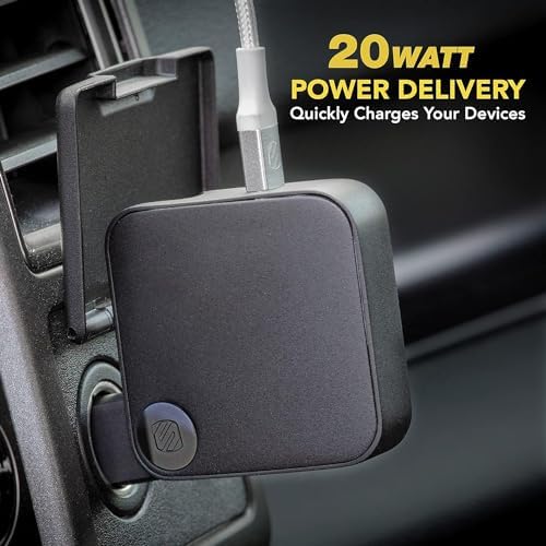 Scosche CPDC203 Power Volt 20 W Fast Car Charger with 3-Foot Adjustable Coiled Cable – Universal USB-C Compatibility, Power Delivery 3.0 for Rapid Charging of Smartphones, Tablets, and More – Compact and Efficient Travel Accessory