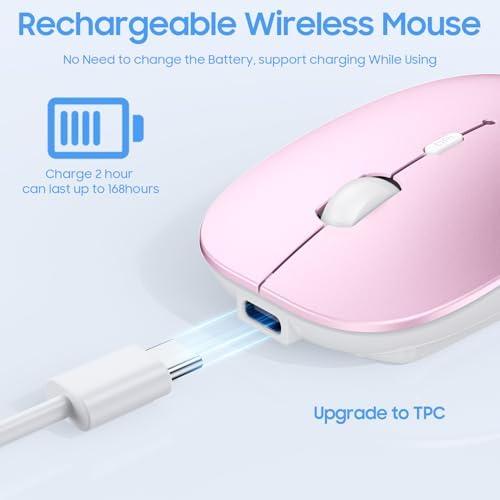 Sleek Rechargeable Bluetooth Mouse – Ultra-Quiet Wireless Mice for Laptops, Mac Books, i Pads, and Android PCs – Ergonomic Design for Comfort and Versatility – Compatible with Windows and Linux – Perfect for Work and Study