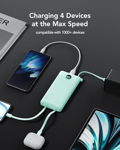 VRURC 22.5 W Pink Portable Charger – 10000 m Ah Power Bank with Fast Charging Capability, USB-C Dual Functionality, 4 Outputs & 3 Inputs – Essential Travel Companion for i Phone 16/15/14/13, Samsung & Android Devices – Compact Design for On-the-Go Power Management