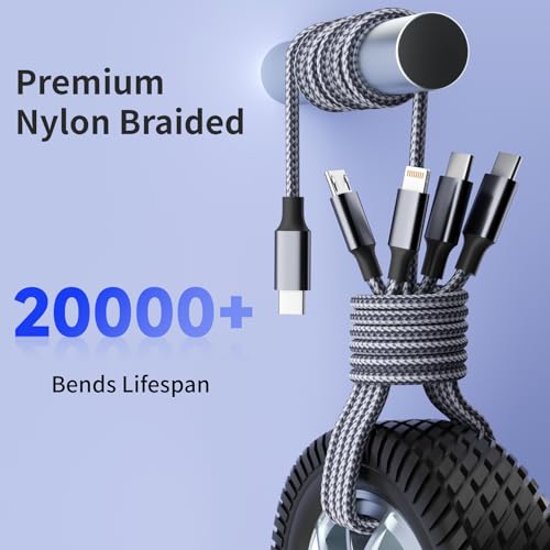 Ultra-Fast 240 W 4-in-1 USB C Charging Cable with Breathing Light Indicator – Multi-Device Compatibility for i Phone, i Pad, Samsung Galaxy, and Mac Book – 5 Ft Durable Cord in Stylish Purple for Efficient Data Sync and Enhanced Charging Performance