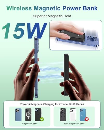 Ultra-Slim Magnetic Wireless Power Bank 10000 m Ah – 20 W PD Fast Charging for i Phone 16/15/14/13/12 & Samsung Devices – Effortless Magnetic Alignment for On-the-Go Power Solutions – Universal USB-C Compatibility for All Your Charging Needs