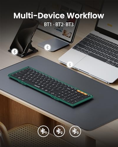 Portable Full-Size Proto Arc Bluetooth Keyboard XK01 – Foldable Wireless Keyboard with Numeric Keypad for i Pad, Tablets, Smartphones, and Laptops – Rechargeable Multi-Device Solution for Windows, i OS & Android – Ultimate Travel Companion for On-the-Go Professionals