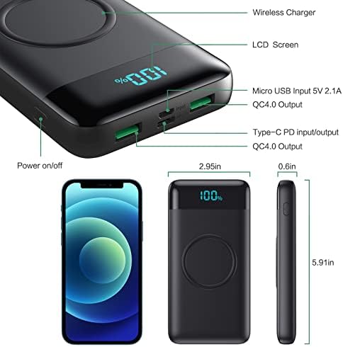 Ultra-High Capacity 30,800 m Ah Wireless Power Bank – 15 W Fast Charging & 25 W PD QC4.0 – Smart LED Display with 4 Outputs & 2 Inputs – Versatile USB-C External Battery Pack for i Phone, Samsung & More – Travel-Ready Charging Solution in Sleek White Finish