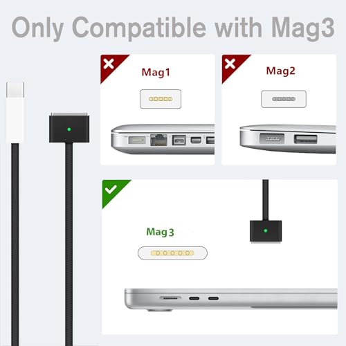 Upgrade Your Charging Game: 140 W USB-C to Magnetic 3 Cable (2 m/6.6 ft) for Seamless Compatibility with 2022/2023 Mac Air & Pro Models, Enhanced Rapid Charging & Durable Braided Design for Optimal Performance and Convenience