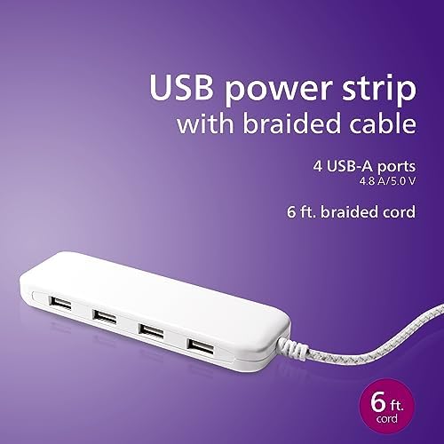 Philips 24 W USB Power Strip with 6 ft Braided Cable – Ultimate Charging Station for i Phone, i Pad, Samsung Galaxy & Google Pixel – 4 Port USB-A Design for Fast & Efficient Device Charging – Sleek & Durable Solution for Home, Office & Travel