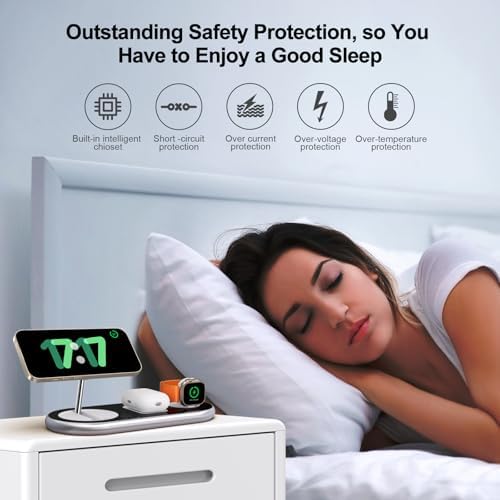 2025 Enhanced 3-in-1 Charging Station for Apple Devices | Fast Magnetic Mag-Safe Wireless Charger for i Phone 16/15/14/13/12, Apple Watch 1-10/Ultra, & Air Pods Pro | Sleek Silver Design | Compact & Portable Charging Solution for Home and Travel | Superior Compatibility and Rapid Charging Efficiency