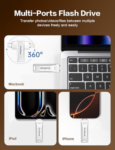 Gulloe 512 GB Flash Drive for i Phone, i Pad, Android & PC – Effortless Plug and Play USB Memory Stick with No App Needed, Sleek Metal Silver Design for Fast Photo and Video Backup, Perfect Storage Expansion Solution