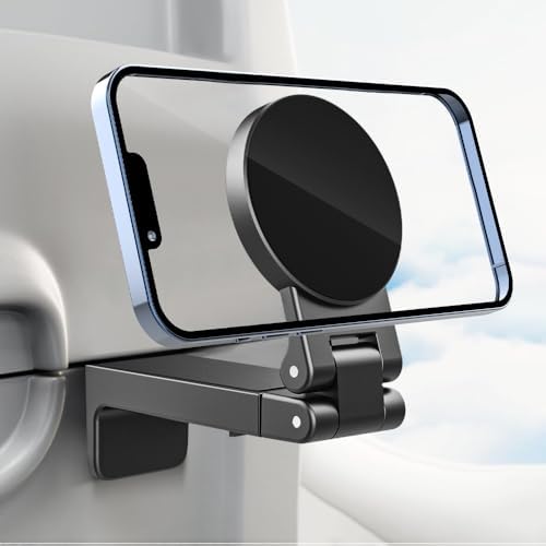 Universal Magnetic Airplane Phone Holder – 360° Rotatable & Adjustable Travel Mount for i Phone 16/15/14/13 – Compact, Foldable Stand for Enhanced Accessibility in Airplanes, Kitchens & Workspaces – Essential Travel Companion for Hands-Free Navigation & Streaming