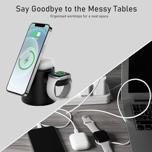 15 W Max Fast Charging 3-in-1 Wireless Charging Station for i Phone 16/15/14/13/12 Pro/Max/Plus – Magnetic Travel Charger for i Watch & Air Pods – Ultimate Compatibility & Speed for On-the-Go Power Solutions