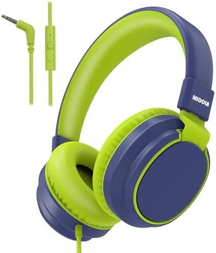 MIDOLA Kids Over-Ear Headphones: Safe Audio Experience with Noise Limitation, Foldable & Travel-Friendly Design, Custom Volume Control (85/110 d B), Built-In Microphone, and AUX Compatibility for School, Gaming, and Family Adventures in Sleek Black