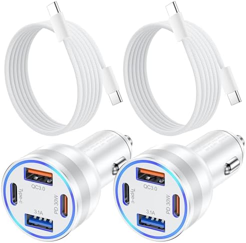 Agtray 65 W 4-Port Fast Charging Car Charger with 6 FT USB C Braided Cable – High-Performance USB C Adapter for i Phone 16, Samsung Galaxy S25, and Pixel 9 – Ultimate Multi-Device Charging Solution for Road Trips and Daily Commutes – Compact, Durable, and Safety-Enhanced Car Accessory