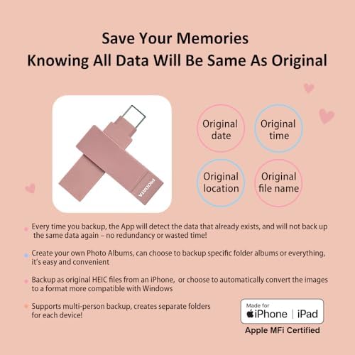 Elevate Your Data Management with the 128 GB Morandi Pink Apple MFi Certified i Xflash Flash Drive – Dual USB Type A & C for Effortless i Phone and i Pad Photo Backup, Fast Transfers, and Stylish Portability