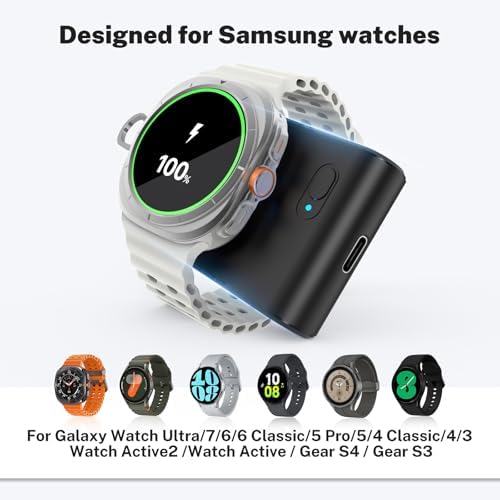 Portable 2-in-1 Watch Charger for Galaxy Watch 7 Ultra – 2000 m Ah High-Capacity Samsung Charger with Keychain for Galaxy Watch Series & Gear S3 – Fast Charging & Enhanced Portability for On-the-Go Power Solutions