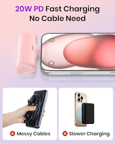 ADDTOP 5000 m Ah Ultra-Compact Power Bank – Dual USB-C Output Mini Charger with 15 W Fast Charging for i Phone 16/15, Galaxy & Android Devices – Essential Travel Charger for Uninterrupted Connectivity