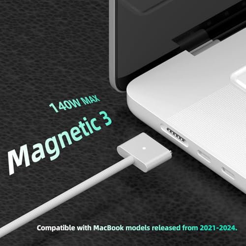 AJJ 140 W USB-C Magnetic Charging Cable – 2 m Nylon Braided for Mac Book M1 M2 M3 (2021-2024) – Fast, Reliable, and Stylish Charging Solution for On-the-Go Users