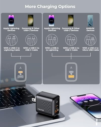 VOLTME 45 W Ga N PPS Fast Charger – Dual Port USB-C & USB-A, Ultra Compact & Foldable Design for i Phone 14/15/16 & Galaxy S22/S23/S24 – High-Speed Charging with Advanced Safety Features for Laptops, Tablets, and More – Ultimate Travel Companion for Modern Devices