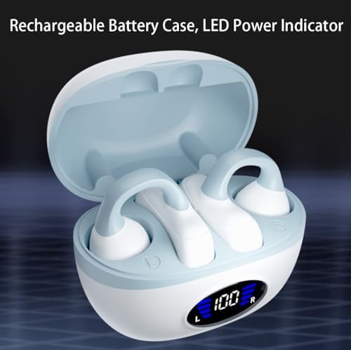 IHAO Bluetooth 5.3 Clip-On Sport Earbud Headphones – 80-Hour Playtime, Noise-Cancelling Hi-Fi Sound, IPX4 Waterproof, Secure Fit for Active Lifestyles, Perfect for Workouts and Leisure, Enhanced Connection Speed, Painless Wear – Black