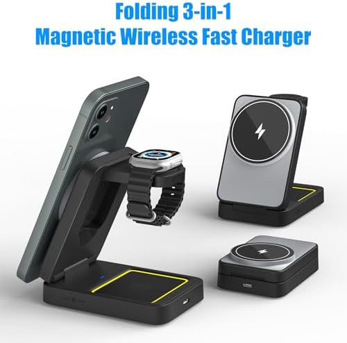 Efficient 3-in-1 Wireless Charging Dock for i Phone 16/15/14, Apple Watch, and Air Pods – Rapid Charge Station with 1.5 M USB Cable in Sleek Black – Streamline Your Charging Experience and Maximize Productivity