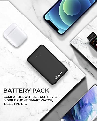 Vida IT 5000 m Ah Compact Portable Power Bank with Built-in USB-C Cable – Fast Charging External Battery for Samsung Galaxy S22, S21, S10, S7 Edge, Motorola, LG, and Google Pixel Smartphones – Ultimate Travel Charger for On-the-Go Connectivity