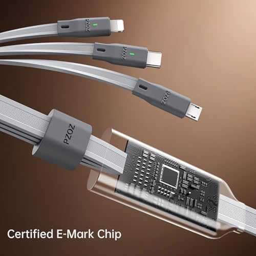 PZOZ 100W USB C & USB A Charging Cable, 3 in 1 Multi Fast Charging at The Same Time, Multiple Charger Cord with Type C[100W]/Lightning[27W]/Micro[10W] for iPhone 16 15 14 iPad Pro MacBook Samsung – Enhanced Compatibility and Speed