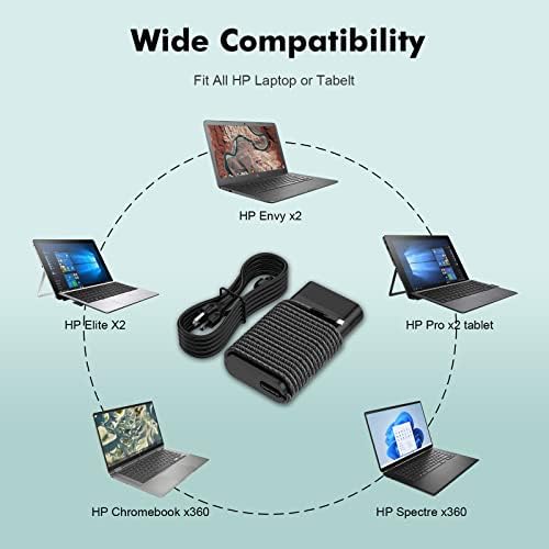 Ultra-Fast HP 65 W USB-C Laptop Charger – Compact Replacement for Spectre x360, Envy, Chromebook & More – Lightweight Braided Power Adapter with Intelligent Safety Features – Versatile Compatibility & Reliable Fast Charging for Home, Travel, and Work