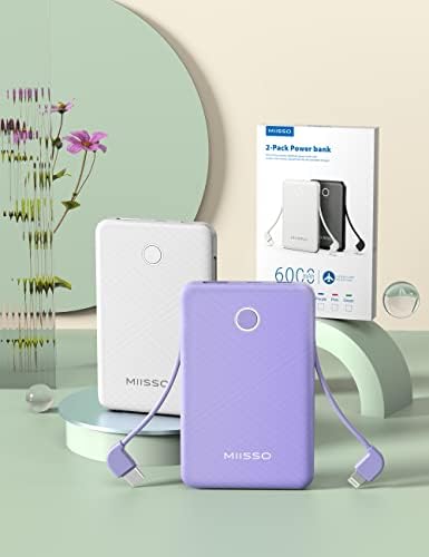 Ultra Slim 6000 m Ah Power Bank with Built-In USB C Cords – Card-Sized Portable Charger for Effortless On-the-Go Charging, Triple Output for i Phone, Samsung, Google Devices – Stylish and Compact Battery Pack for Enhanced Efficiency and Versatility