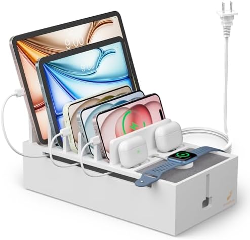 Pezin & Hulin Premium Cable Management Box – Multi-Device Charging Station with 5-Port Adapter & 6 Versatile Cables – Elegant Natural & Black Design for Seamless Organization and Clutter-Free Living – Ideal for Home Offices and Modern Spaces