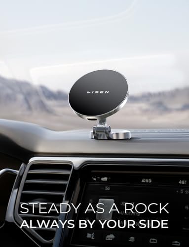 LISEN Mag Safe Car Mount Charger – 15 W Fast Charging Magnetic Wireless Holder for i Phone 16 Pro Max, 15, 14, 13 – Ultra-Durable Zinc Alloy Design for Secure Dashboard Fit and Enhanced Stability on the Road – Essential Fast Charging Accessory for i Phone Users