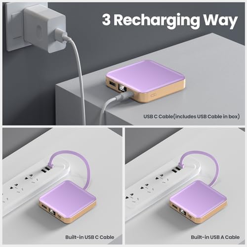 Ultra-Compact 12000 m Ah Fast Charging Power Bank with Built-in Cables – All-in-One Portable Charger for i Phone, Tablets & Samsung Devices, Featuring USB C Input/Output and LED Battery Display for Maximum Efficiency and On-the-Go Convenience