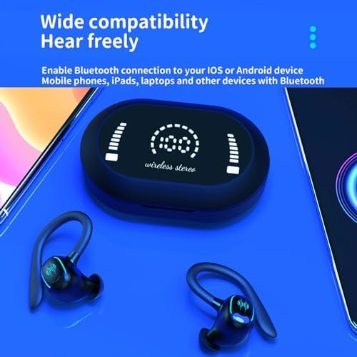 Elevate Your Audio Experience with Bluetooth 5.1 Sports Earbuds – Ergonomic Earhook Design for Secure Comfort, Immersive HD Sound for Gaming and Workouts, Sweatproof Durability for Active Lifestyles (Black)