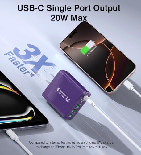 50 W 5-Port USB C Charging Hub – Ultimate Fast Charger for i Phone 16-11 Pro Max & Samsung Devices – Dual PD & QC Technology for Unmatched Performance – Compact, Durable Wall Adapter for Home, Office, and Travel Convenience