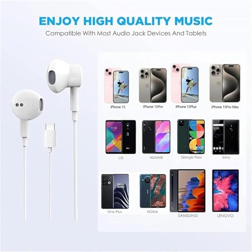 Premium USB C Earbuds – Dual Pack Noise-Canceling Wired Headphones for i Phone 16/15 Pro Max Plus & Galaxy S23/S22/S21/S20 – Superior Sound Quality with Integrated Mic & Remote for Effortless Control, Ultimate Device Compatibility and Comfort for All-Day Use