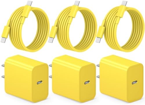 i Phone 16 Fast Charging Pack: 3 USB-C Blocks & 3 Durable 6 FT Cables for Ultimate Compatibility with i Phone 15, i Pad Pro, and Air Pods – Compact, Portable, and Reliable Power Solution for On-the-Go Users