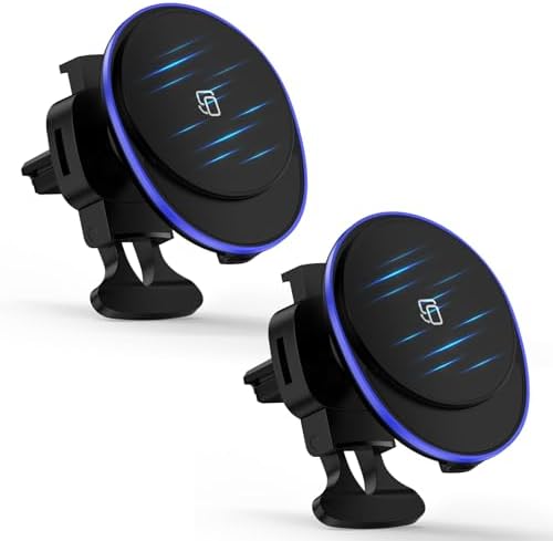 Magnetic Wireless Car Mount Mag Safe Charger – 15 W Fast Charging Solution for i Phone 16, 15, 14, 13, 12 & Samsung Galaxy S25 Ultra, S24 Plus, S23 FE, S22, S21, S20, S10 – Dual Pack for Enhanced Convenience and Easy Air Vent Installation – Experience Seamless Connectivity and Efficient Power Delivery While Driving