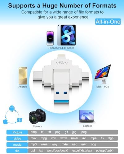 MFi Certified 64 GB Multi-Device Photo Stick – Ultimate 4-in-1 USB Flash Drive for i Phone, i Pad, Android, PC, and Mac – Fast Data Backup & Easy Media Management for Photos, Videos, and Contacts – Compact External Storage Solution