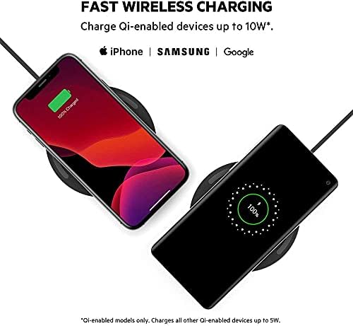 Belkin 10 W Qi-Certified Fast Wireless Charging Pad – Effortless Power for i Phone, Samsung Galaxy, Pixel & Air Pods Pro – Sleek Black Design for Tangle-Free Streaming and Music – Universal Compatibility with Safety Features for Overheating Protection – Essential Accessory for Modern Tech Users