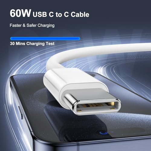 10 FT 60 W USB-C to USB-C Charger Cable [2 Pack] – Ultra-Fast Charging for i Phone 15, Samsung Galaxy S23, i Pad Pro, Mac Book Air – Durable, Versatile, and Perfect for Home or Office Use
