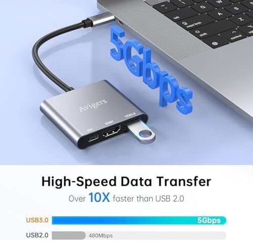 Elevate Your Setup with the Avigers USB C to Dual HDMI Adapter – 4 in 1 Multi-Display Hub for Seamless 4 K Productivity and Gaming, Features 2 HDMI Outputs, PD Charging Port, and USB 3.0 for Lightning-Fast Data Transfer – Lightweight, Portable Design for On-the-Go Professionals and Gamers