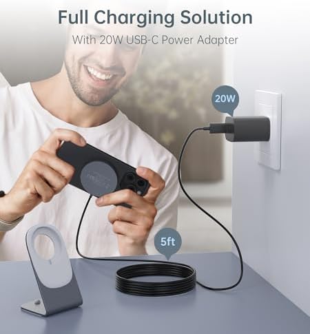 Elevate Your Charging Experience: Premium Magnetic Wireless Charger for i Phone 16/15/14/13/12 with 20 W USB-C Adapter – Fast, Elegant, and Versatile Charging Stand/PAD in Luxurious Gold – Enhanced Compatibility for Pro Max, Plus, Mini Models with 5 ft Cable for Ultimate Flexibility