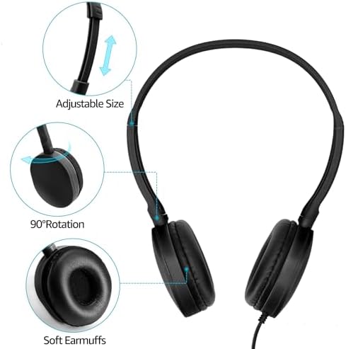 Vibrant 12-Pack Kids Classroom Headphones – Durable Multi-Color Wired Design with Adjustable Headband and 3.5 mm Jack for Optimal Comfort and Versatility – Perfect for Schools, Libraries, and Educational Settings – Lightweight and Resilient for Extended Use by Children and Teens