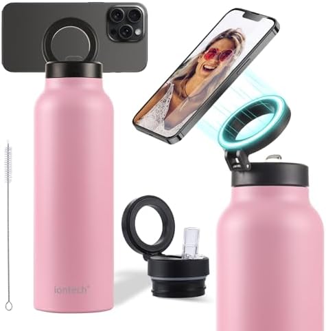 Maximize Your Hydration with the iontech 32 oz Insulated Water Bottle Featuring Mag Safe Compatibility – Innovative Stainless Steel Flask with Magnetic Phone Tripod Mount for Effortless Access During Gym, Sports, Travel, and Daily Commutes – Keeps Beverages Hot for 12 Hours and Cold for 24 Hours in Striking Blue – Ultimate Convenience for Active Lifestyles