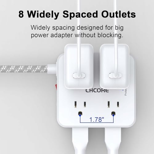 CHCORE 5 Ft Surge Protector Power Strip – 8 Outlet Power Hub with 4 USB Ports (2 USB-C) for Rapid Charging, Flat Plug Design for Space-Saving Convenience in Home and Office, ETL Certified for Enhanced Safety and Performance