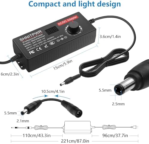 Universal Multi-Voltage Power Supply Adapter – SHNITPWR 144 W AC/DC Converter with 14 Interchangeable Tips for Global Electronics Compatibility – Fast Charging up to 4 A for Devices Requiring 3.5 V to 36 V – Ideal Solution for Home and Travel – Compact Design for Efficient Storage and Use – Reliable and Safe Power Source with Overvoltage and Overheating Protection – Elevate Your Charging Experience with This Essential Adapter for Gadgets and Appliances
