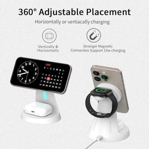 Revolutionize Your Charging Routine with the 3-in-1 Mag Safe-Compatible Charging Station – Fast Wireless Charger for i Phone 12-16 Series, Air Pods, and Apple Watch – Sleek, Compact Design with Enhanced Safety Features for Home and Office Use