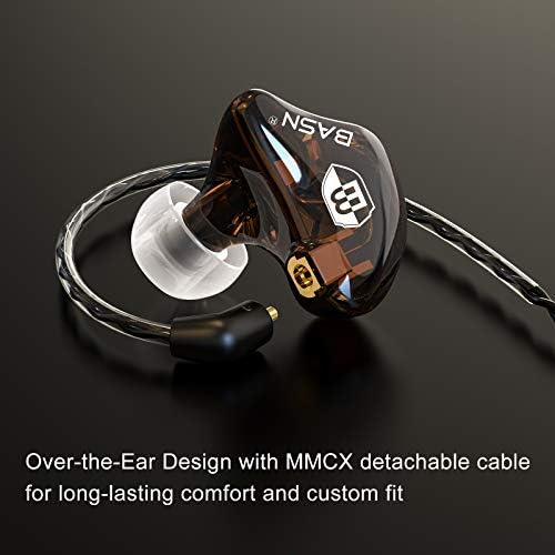 BASN BC100 Brown Dual Dynamic Driver IEM Earphones with Detachable MMCX Cable – Premium Musicians’ In-Ear Monitors for Studio and Live Performance, Enhanced Noise Isolation and Comfort